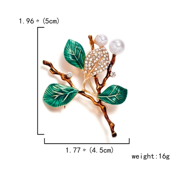 Leaf Rhinestone Brooch Pin - Picture 4 of 5